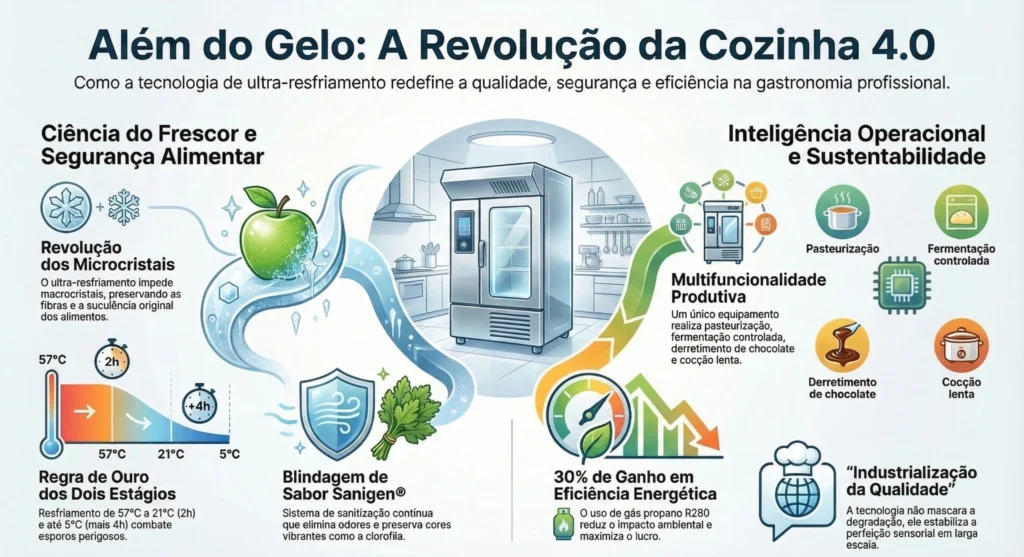 Além do gelo: a revolução da cozinha 4.0 , como a tecnologia de ultracongelamento redefine a qualidade, segurança do alimento e eficiência na gastronomia profissional.