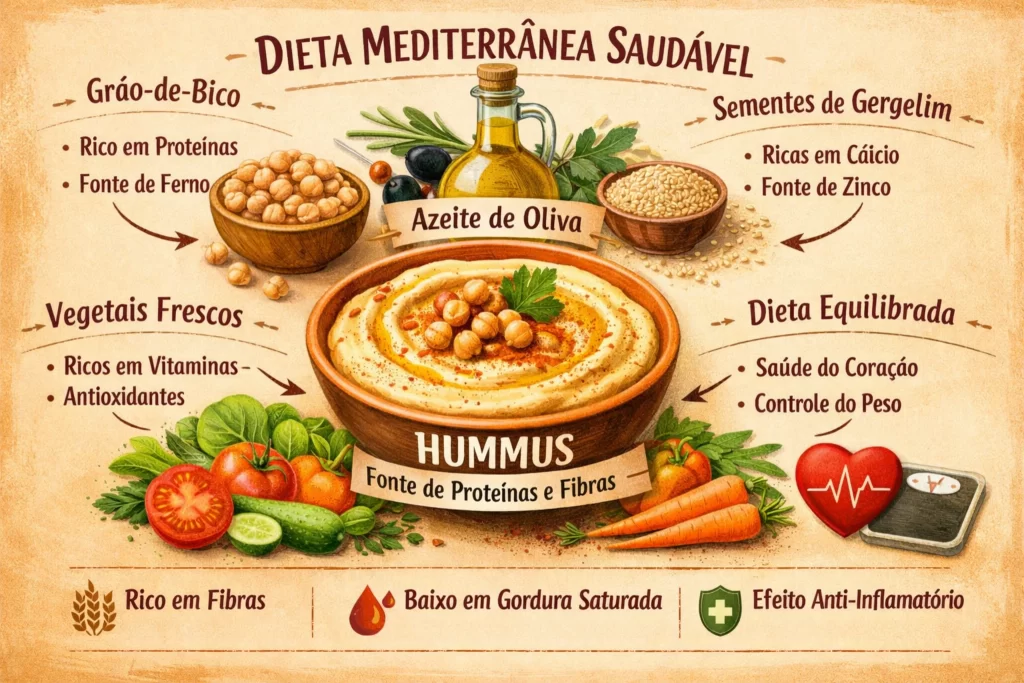 benefícios nutricionais do homus alimento rico em proteínas vegetais fibras e gorduras saudáveis