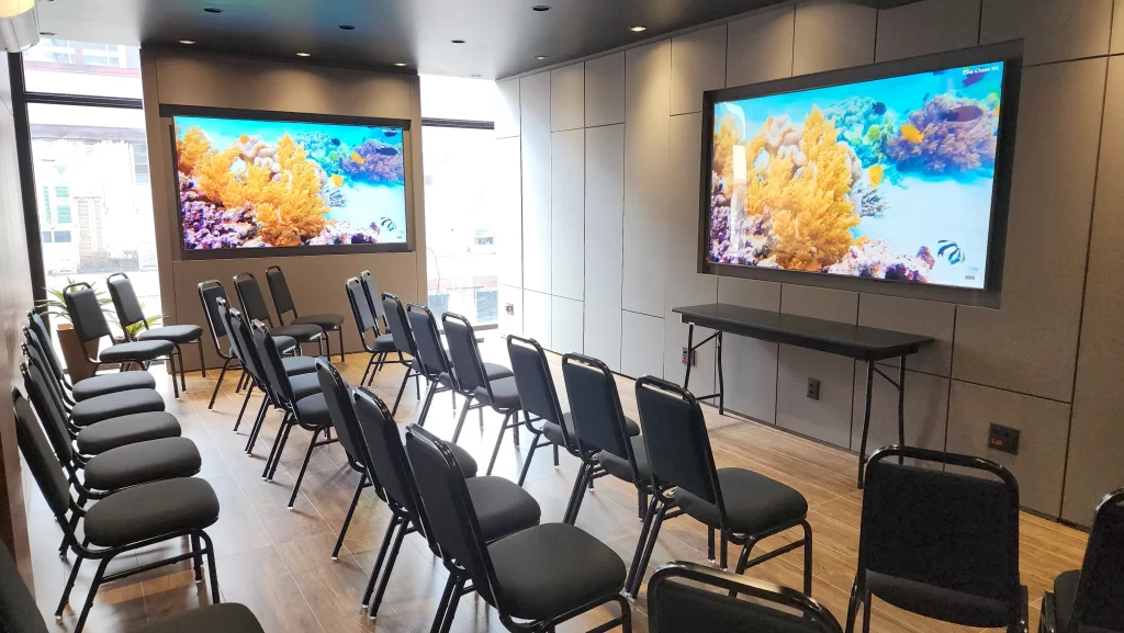 Espaço Convivium do Restaurante Alice Monte Líbano, local para treinamentos e palestras em auditório para 40 pessoas