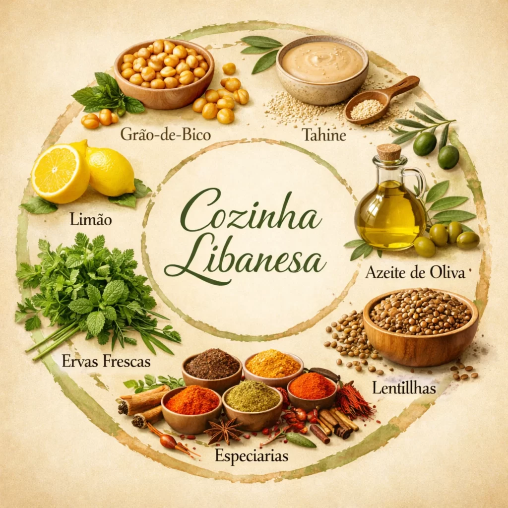 Os pilares da culinária libanesaA gastronomia do Levante se baseia em ingredientes simples e naturais que formam a essência de muitos pratos tradicionais. Entre os mais importantes estão o grão-de-bico, o gergelim, o azeite de oliva, a lentilha, o limão e as ervas frescas. Esses ingredientes aparecem em diversas receitas e ajudam a explicar por que essa culinária é considerada tão equilibrada e saborosa.