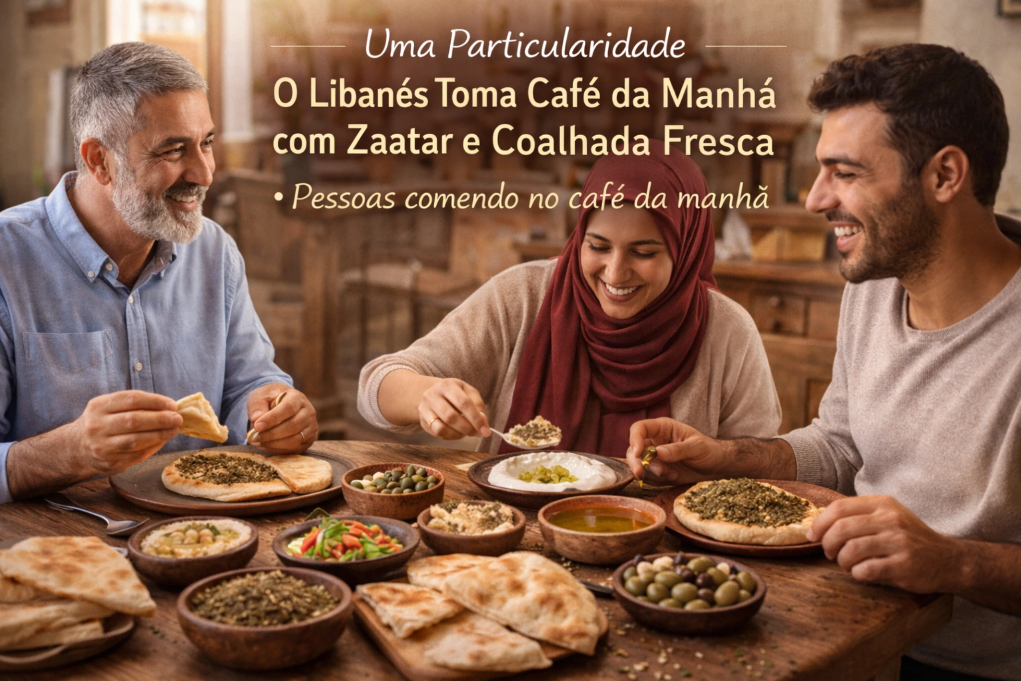Café da manhã libanês tradicional com coalhada seca e zaatar