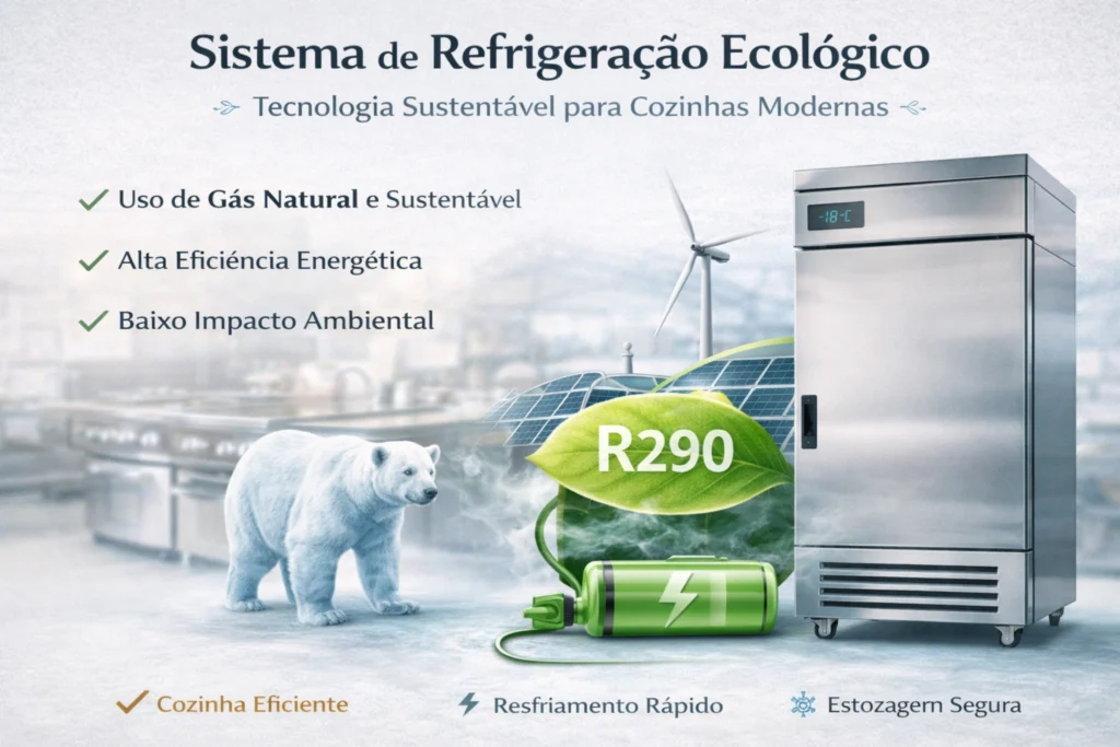 Sistema sustentável com gás R290 em cozinha profissional