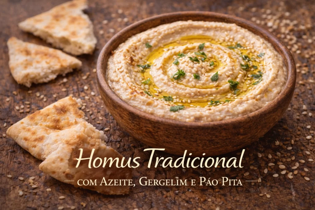 homus tradicional da culinária libanesa preparado com tahine e azeite