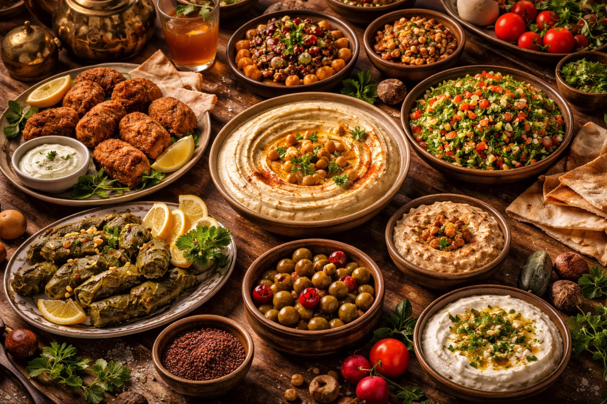 Mesa árabe tradicional com mezze para evento social