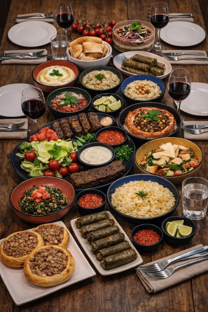 Mezze árabe uma tradição libanesa, mesa farta, compartilhamento