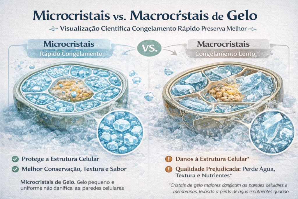 Diferença entre microcristais e macrocristais no congelamento de alimentos