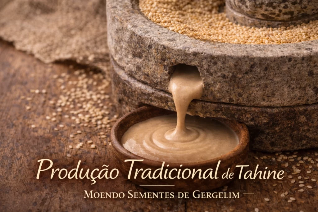 processo de moagem das sementes de gergelim para produzir tahine