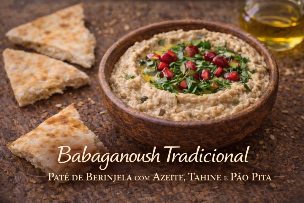 babaganouch pasta tradicional de berinjela da culinária libanesa com azeite e tahine