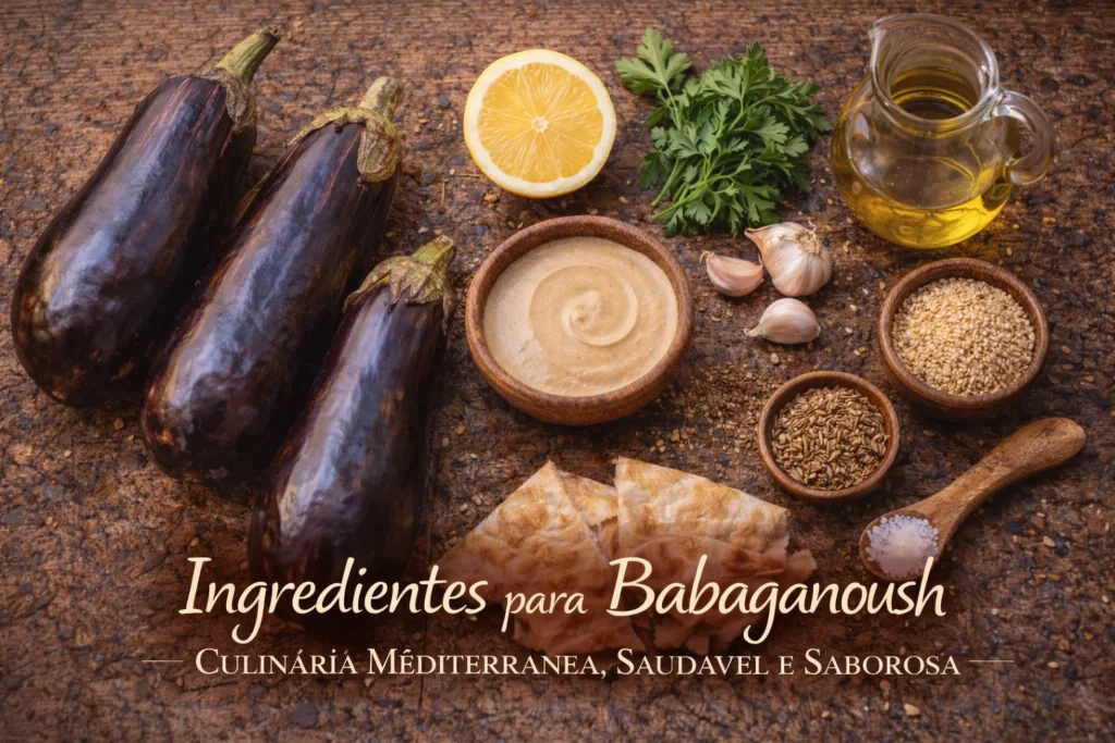 ingredientes do babaganouch berinjela tahine limão alho e azeite