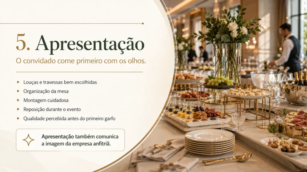 Apresentação elegante de buffet para evento corporativo