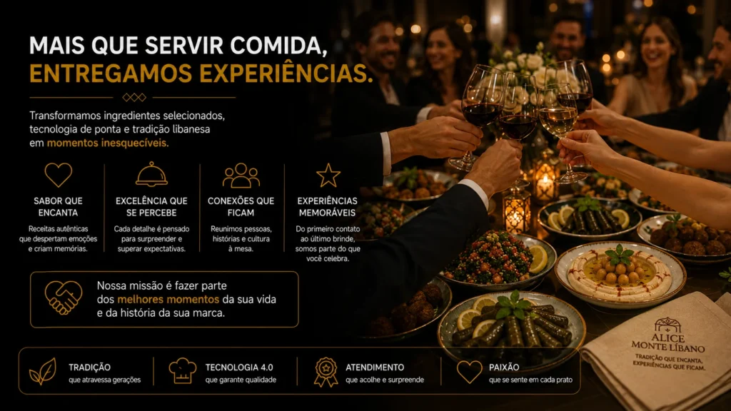 Convidados desfrutando de um evento corporativo com gastronomia árabe premium criando experiências memoráveis e conexões entre pessoas.