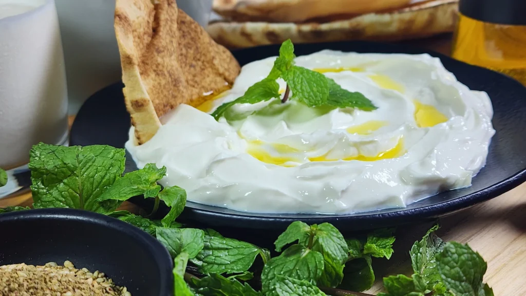 Labneh - Coalhada Seca do Restaurante Alice Monte Líbano, sedosa, brilhante, acidez, cremosa